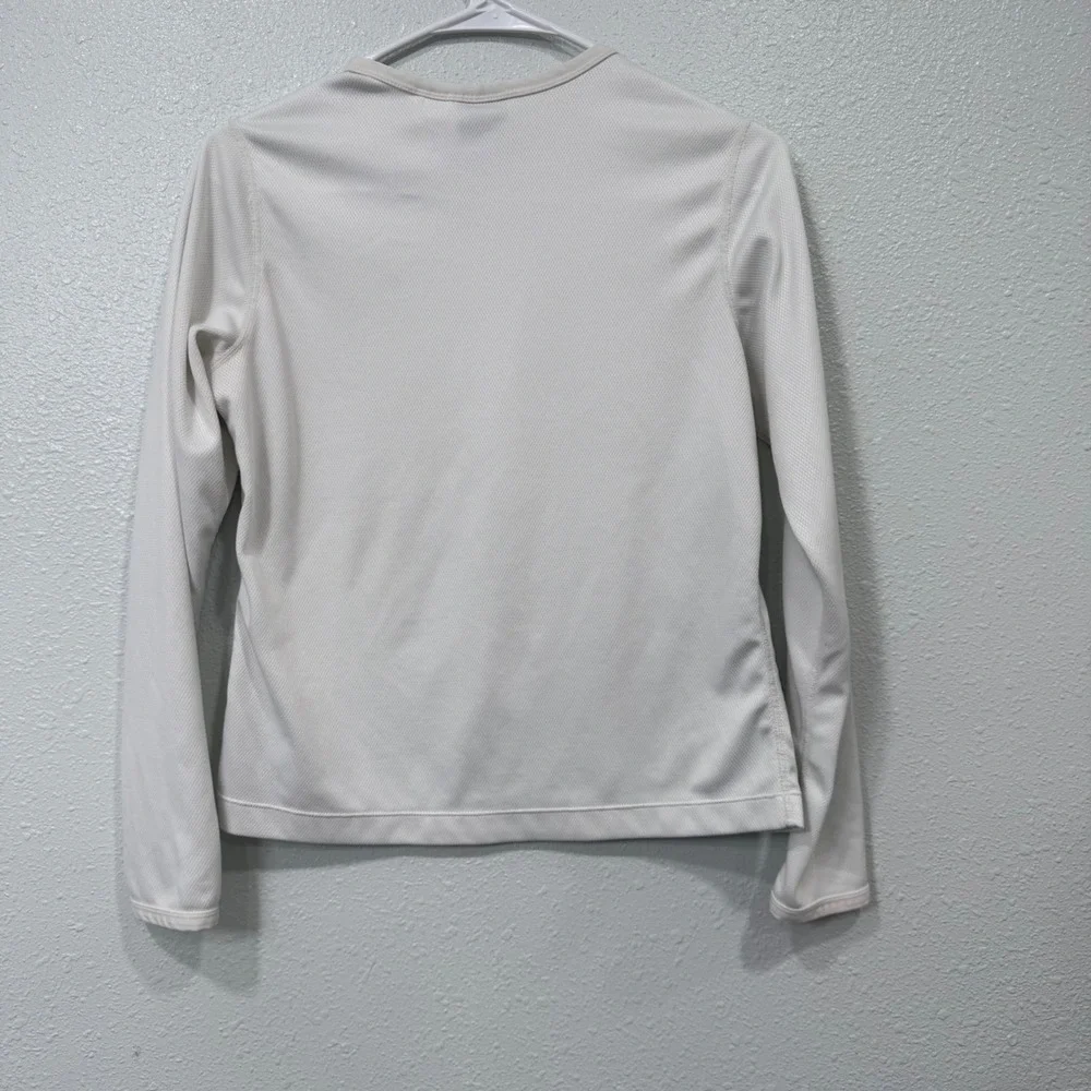 Nike Dri-FIT Long Sleeve Shirt White Mesh Performance Top Small Red Swoosh Logo